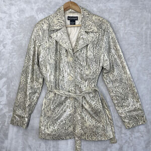 Vtg Highway Faux Python Snakeskin Belted Jacket Large Mobwife Animal  *READ*